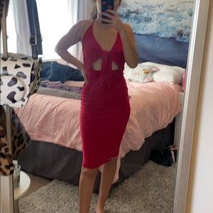 red midi tight dress tie front cefian